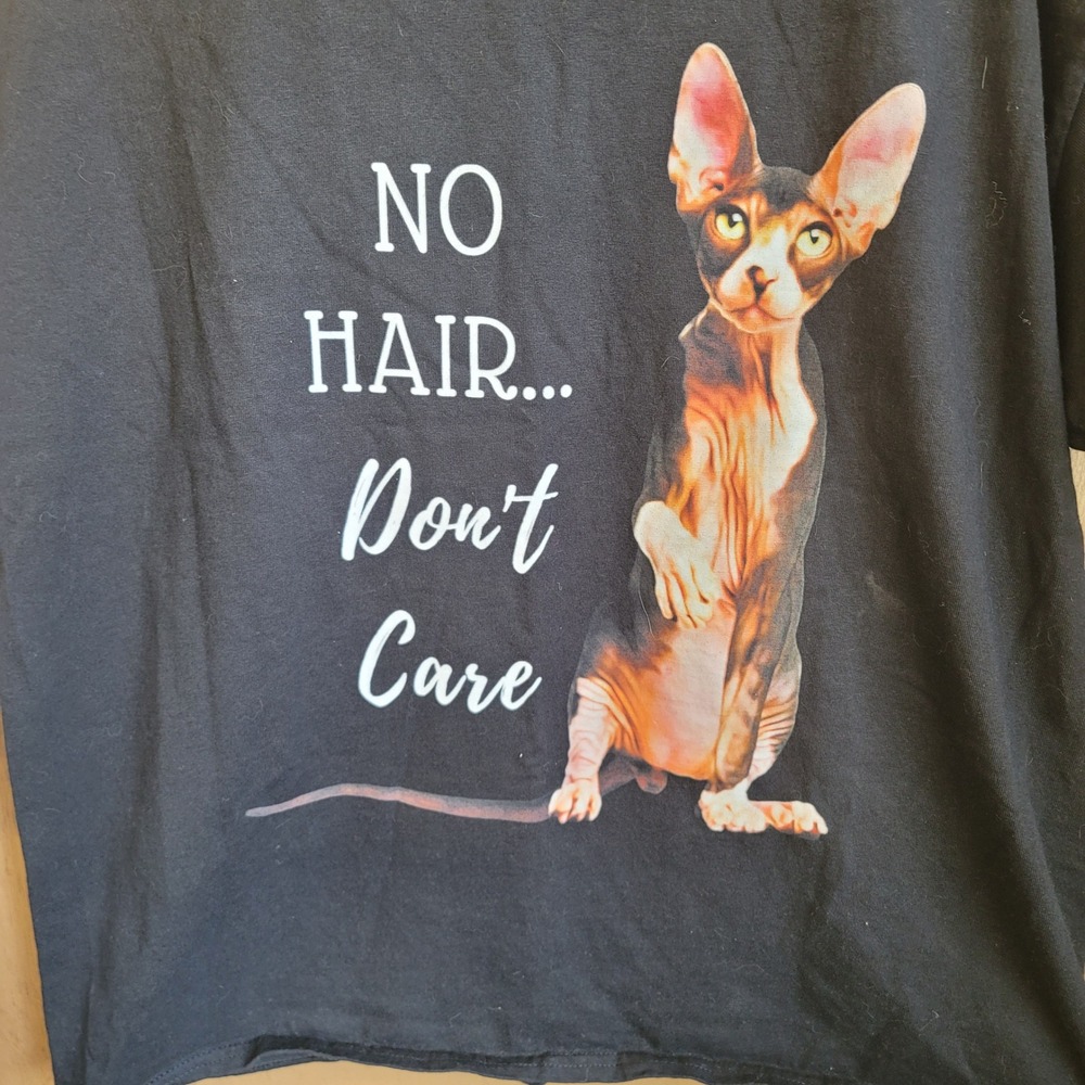 Sphynx Cat T-shirt Blk XL SS No Hair Don't Care